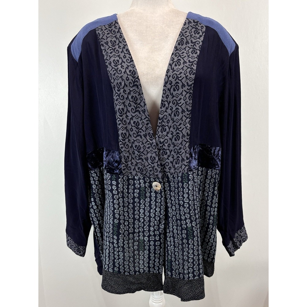 Vtg Melrose Woman Tunic Blazer Jacket Sz 22 Plus Women's Mixed Media One Button